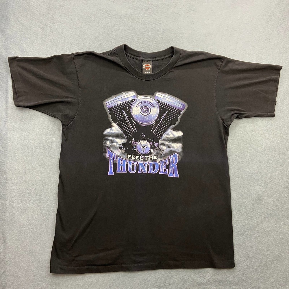 Vintage Harley Davidson Feel the Thunder Savannah 90s Motorcycle T Shirt XL